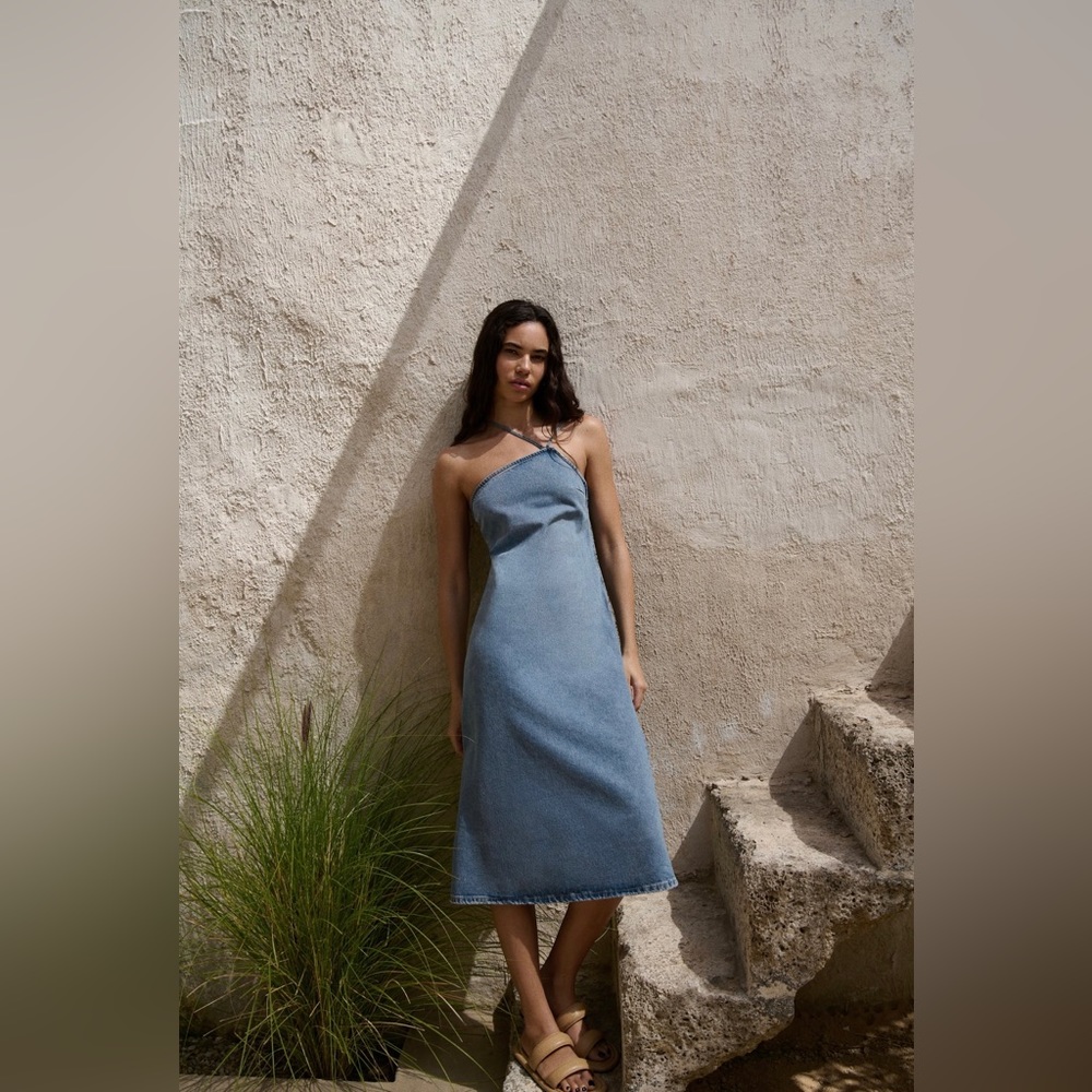 ZARA  ASYMMETRIC DENIM MIDI DRESS